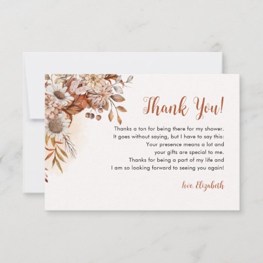 Cute Fall Boho Bridal Shower サンキューカード (正面)