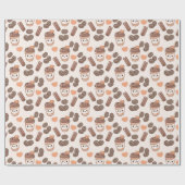 Cute Fall Coffee Beans & Cups Pattern ラッピングペーパー (フラット)