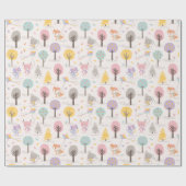 Cute Fall Forest animals with kites and trees ラッピングペーパー (フラット)