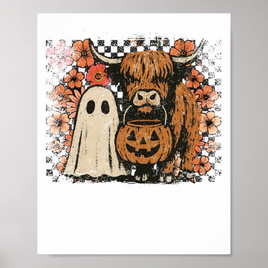 Cute Fall Highland Cow Ghost Halloween ポスター (正面)