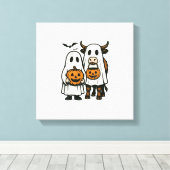 Cute Fall Highland Cow Ghost Halloween 2 キャンバスプリント (インサイチュ (ウッドフロア))