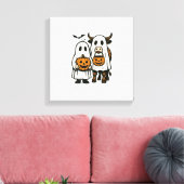 Cute Fall Highland Cow Ghost Halloween 2 キャンバスプリント (インサイチュ (リビング))