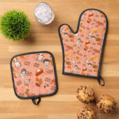 Cute Fall Oven Mitt and Pot Holders 鍋つかみ&鍋敷きセット (トップダウン)