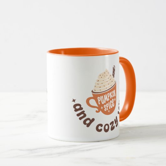 Cute Fall Pumpkin Spice and Cozy vibes マグカップ (正面右)