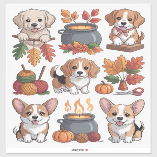 Cute fall puppies  シール (シート)