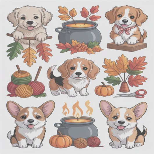 Cute fall puppies  シール (正面)