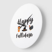 Cute Fall season Happy Fallidays Thanksgiving Hall ラージ壁時計 (傾斜)