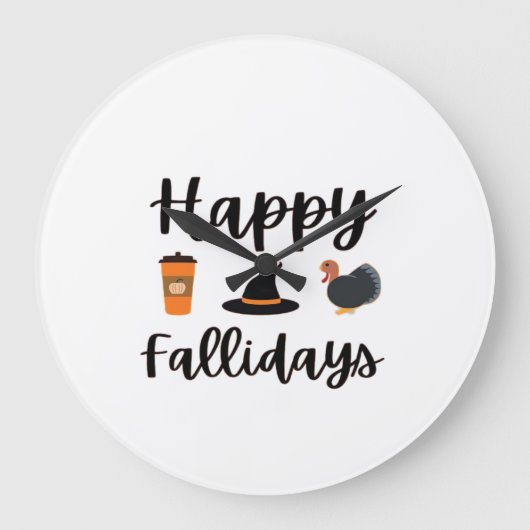 Cute Fall season Happy Fallidays Thanksgiving Hall ラージ壁時計 (正面)