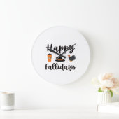 Cute Fall season Happy Fallidays Thanksgiving Hall ラージ壁時計 (ホーム)