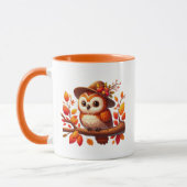 Cute Fall Seasonal owl monogram マグカップ (左)