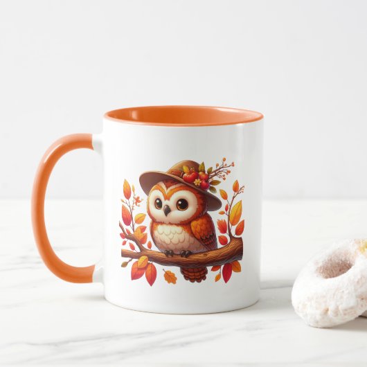 Cute Fall Seasonal owl monogram マグカップ (ドーナツ)