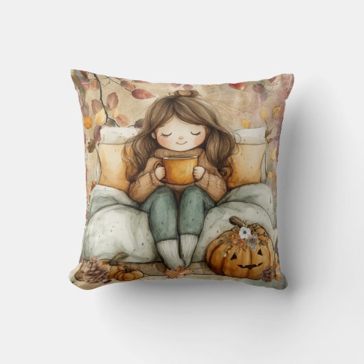 Cute Fall Throw Pillow クッション (正面)
