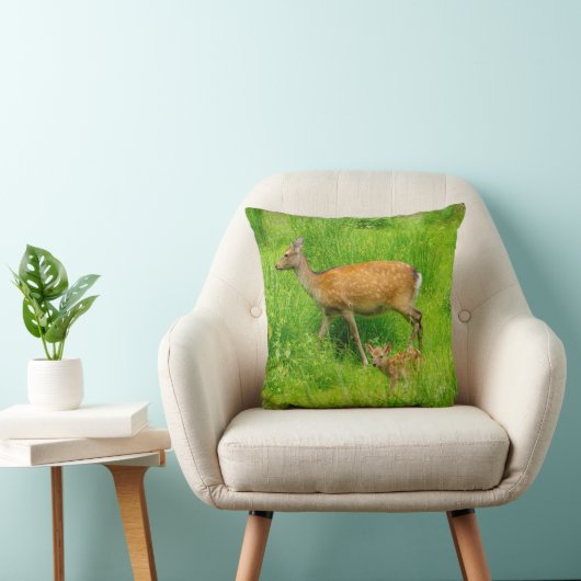 Cute fallow deer with young クッション (椅子)