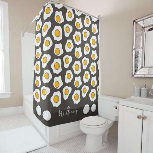 Cute Family Name Fried Eggs Pattern Breakfast  シャワーカーテン (インサイチュ)