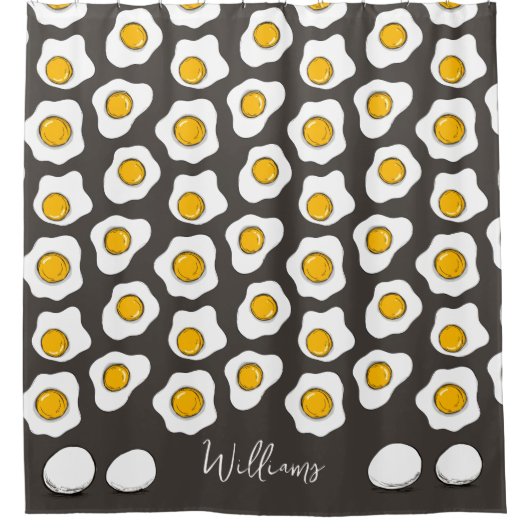 Cute Family Name Fried Eggs Pattern Breakfast  シャワーカーテン (正面)