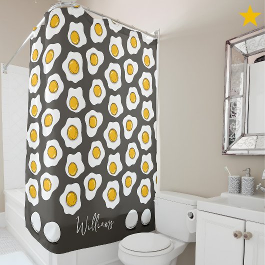 Cute Family Name Fried Eggs Pattern Breakfast  シャワーカーテン