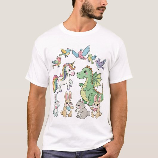 Cute Fantasy Animal Friends T-Shirt Tシャツ (正面)