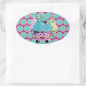 Cute Fantasy Creatur Cupcakes Illustrated 楕円形シール (バッグ)