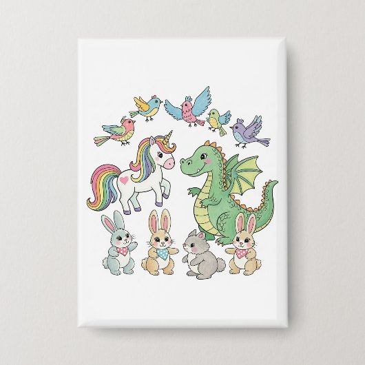 Cute Fantasy Friends – Birthday Button for Kids 缶バッジ (正面)