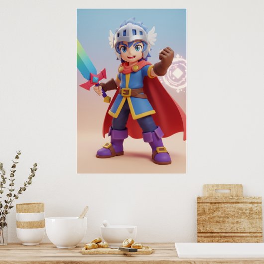 Cute Fantasy Hero Knight Art Poster ポスター (キッチン)