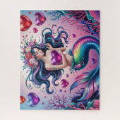 Cute Fantasy Mermaid With Hearts ジグソーパズル (縦)