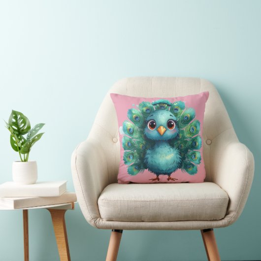 Cute Fantasy whimsical Blue Peacock クッション (椅子)