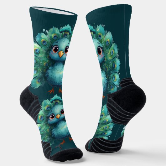 Cute Fantasy whimsical Blue Peacock  ソックス (傾斜あり)