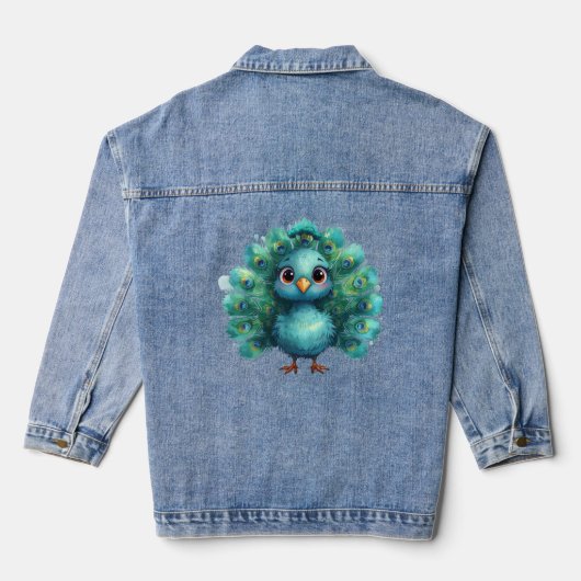 Cute Fantasy whimsical Blue Peacock デニムジャケット (裏面)