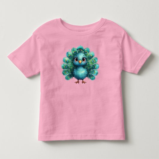 Cute Fantasy whimsical Blue Peacock トドラーTシャツ (正面)