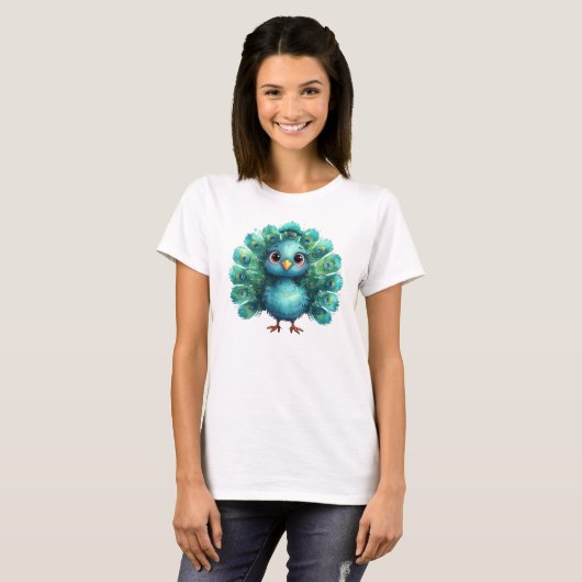 Cute Fantasy whimsical Blue Peacock Tシャツ (正面フル)