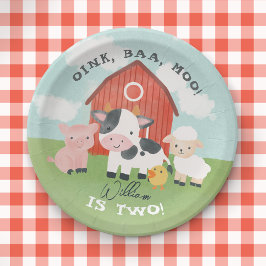 Cute Farm Animal Barnyard Kids Birthday  ペーパープレート