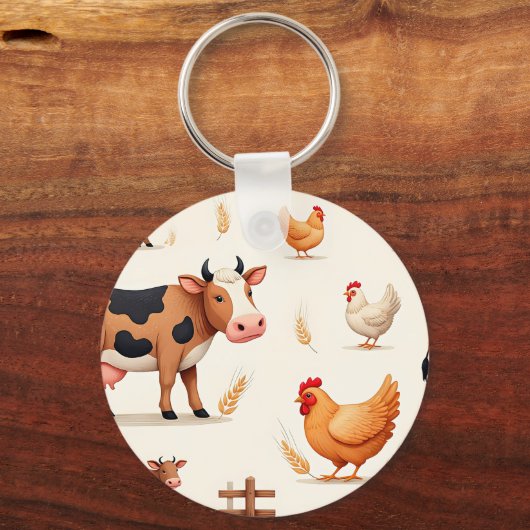 Cute Farm Animals Barn Pattern キーホルダー (正面)