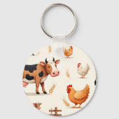 Cute Farm Animals Barn Pattern キーホルダー (裏面)