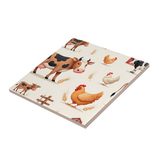 Cute Farm Animals Barn Pattern タイル (側面)