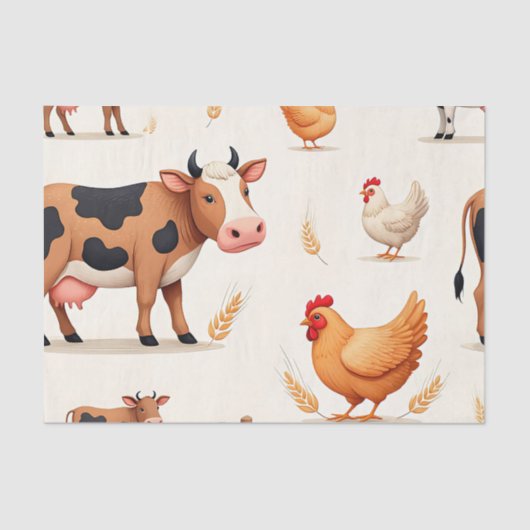 Cute Farm Animals Barn Pattern 薄葉紙 (正面)