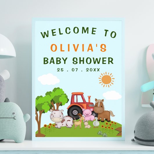 Cute Farm Animals Gender Neutral Baby Shower ポスター