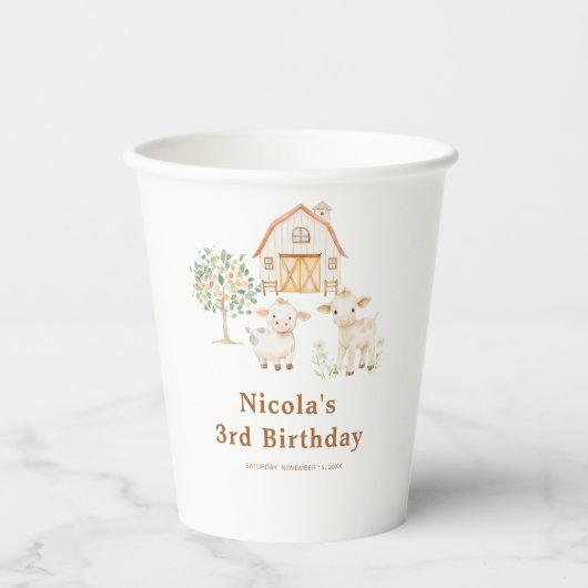 Cute Farm Barn Cows Birthday 紙コップ (正面)