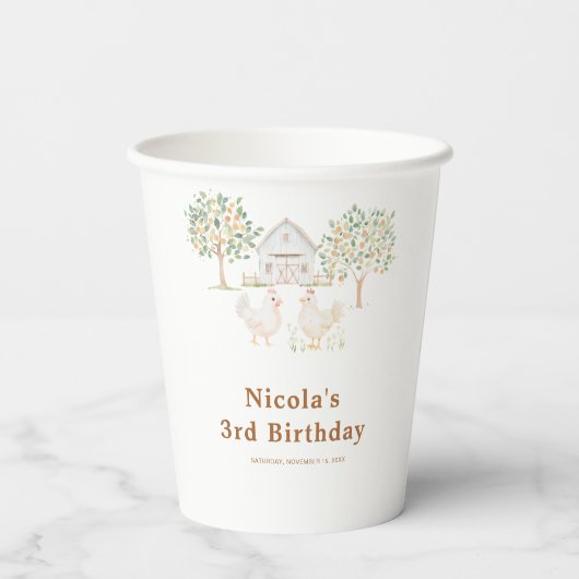 Cute Farm Barn Hens Birthday 紙コップ (裏面)