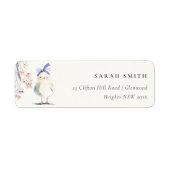 Cute Farm Chick Watercolor Floral Address ラベル (正面)