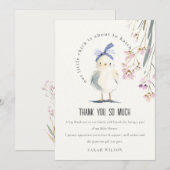 Cute Farm Chick Watercolor Floral Baby Shower サンキューカード (正面/裏面)
