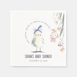Cute Farm Chick Watercolor Floral Baby Shower スタンダードカクテルナプキン