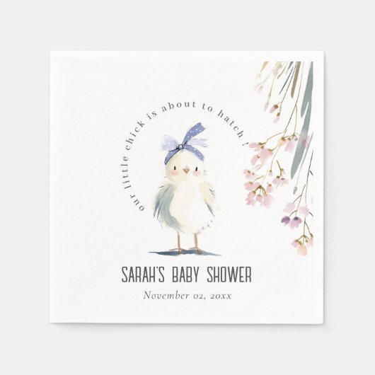 Cute Farm Chick Watercolor Floral Baby Shower スタンダードカクテルナプキン (正面)