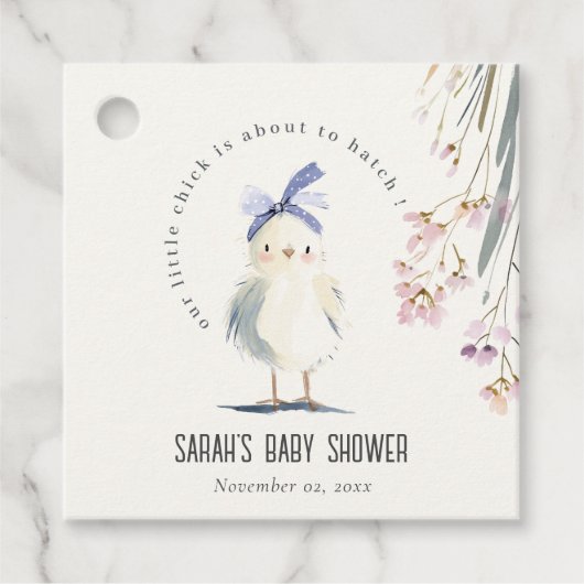 Cute Farm Chick Watercolor Floral Baby Shower フェイバータグ (正面)