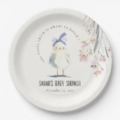 Cute Farm Chick Watercolor Floral Baby Shower ペーパープレート (正面)