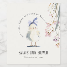 Cute Farm Chick Watercolor Floral Baby Shower ワインラベル