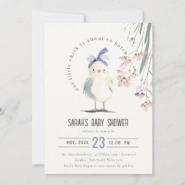 Cute Farm Chick Watercolor Floral Baby Shower 招待状