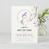 Cute Farm Chick Watercolor Floral Baby Shower 招待状 (スタンド正面)