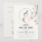 Cute Farm Chick Watercolor Floral Baby Shower 招待状 (正面/裏面)