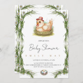 ِCute Farm Chicken Baby Shower  招待状 (正面/裏面)