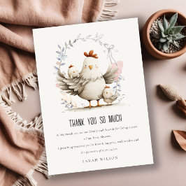 Cute Farm Mum and Baby Chick Floral Baby Shower サンキューカード